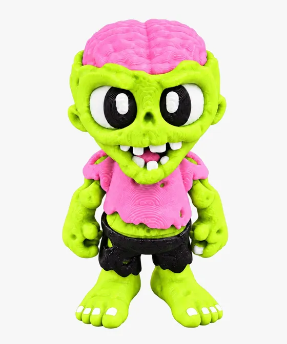 Flexito Zumbi verde com cérebro rosa e camiseta rosa